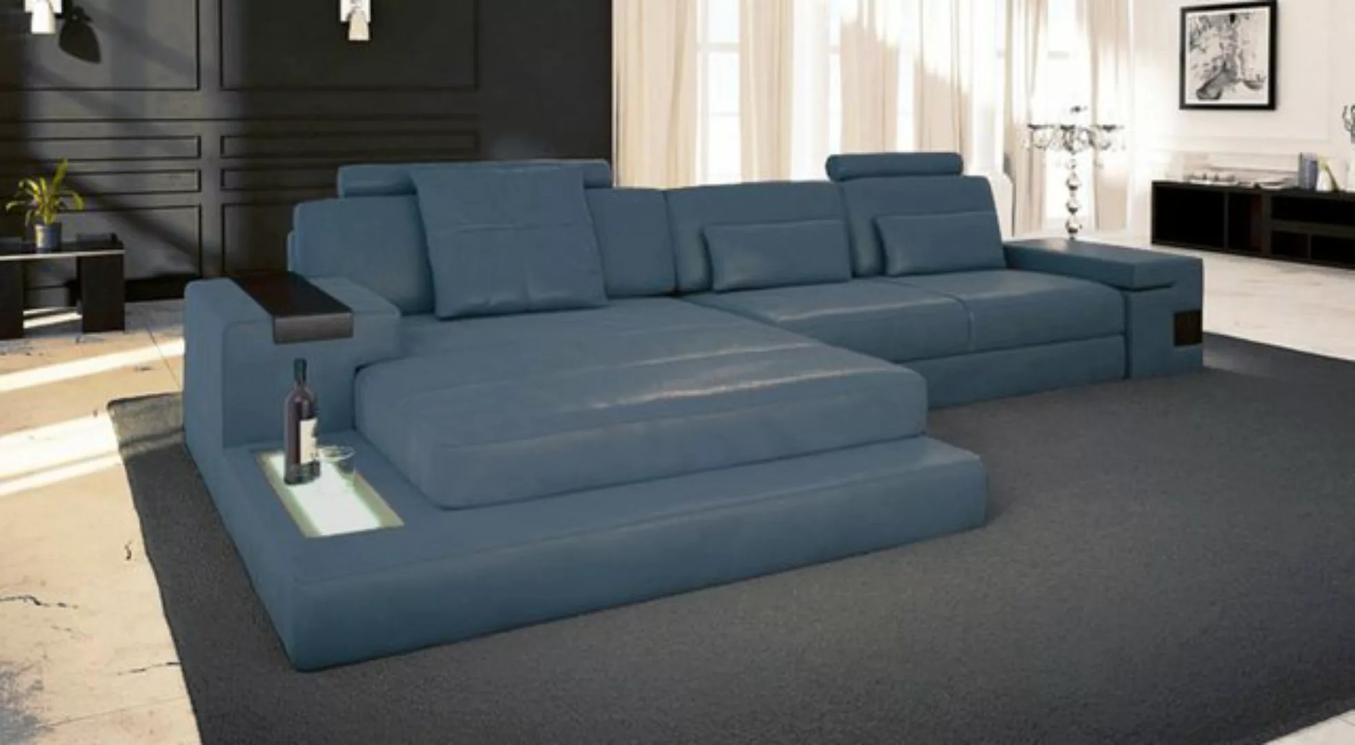 BULLHOFF Ecksofa Leder Ecksofa LED-Licht Couch Grün Leder Blau Eckcouch Sof günstig online kaufen