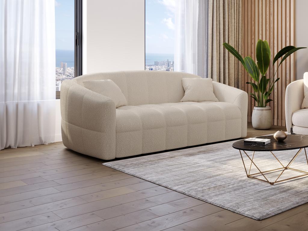 Sofa 4-Sitzer mit Schlaffunktion - Bouclé-Stoff - Cremefarben - Liegefläche günstig online kaufen