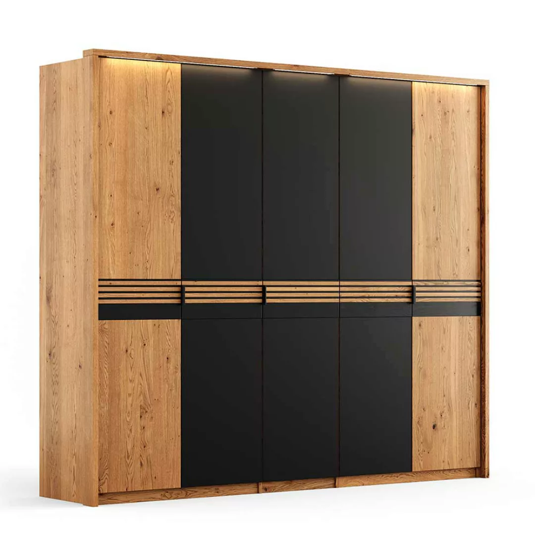 Kleiderschrank Massivholz Eiche 256 cm breit LED Beleuchtung im Rahmen günstig online kaufen