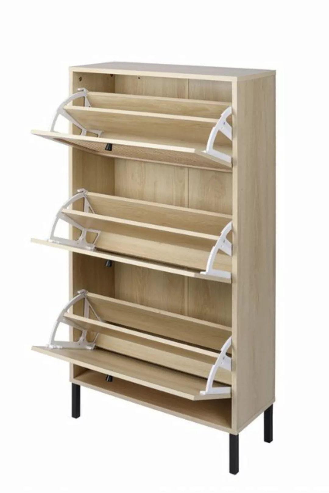 YNOFIT Schuhschrank Rattan Shoe Rack with 3 Flip Drawers, Wooden Entryway C günstig online kaufen