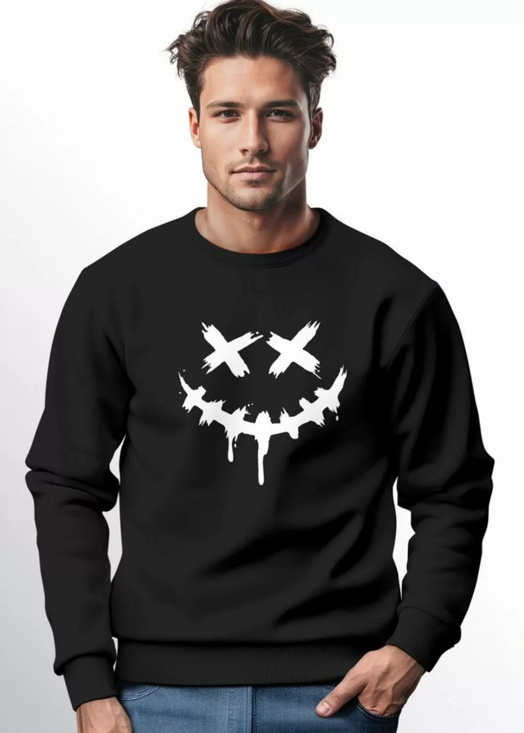 Neverless Sweatshirt Sweatshirt Herren Drip Face Techwear Fashion Streetsty günstig online kaufen