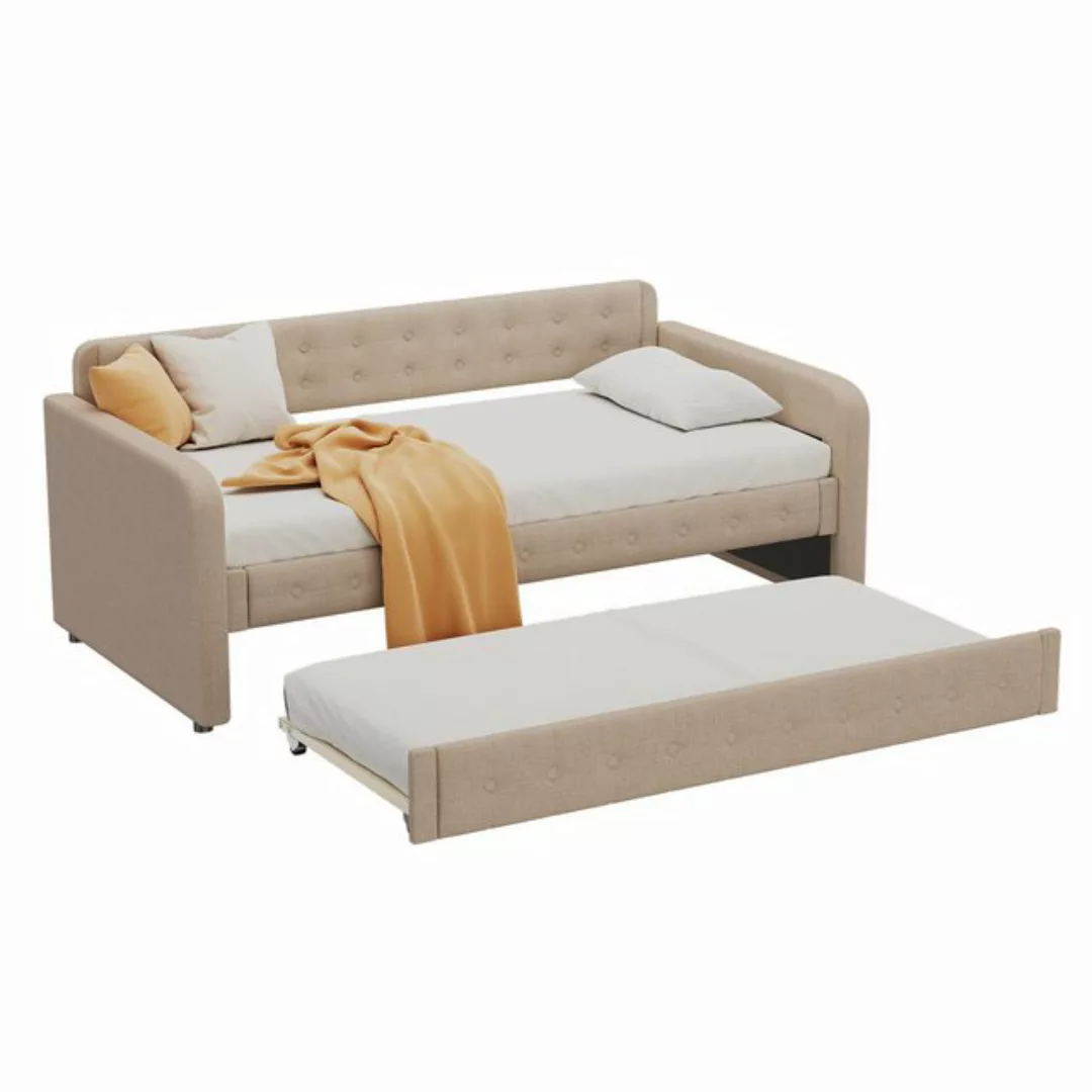 Tongtong Bett 90*200cm Sofabett, Tagesbett, mit ausziehbares rollbett,Beige günstig online kaufen