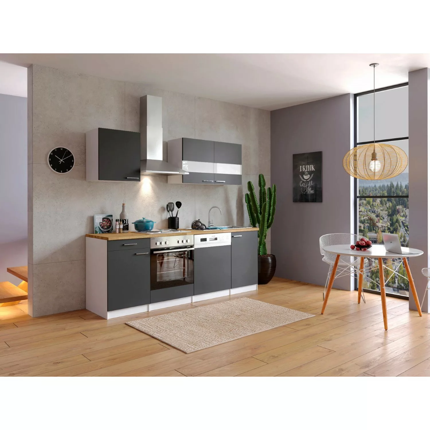 Respekta Küchenzeile KB220WG 220 cm Grau-Weiß günstig online kaufen