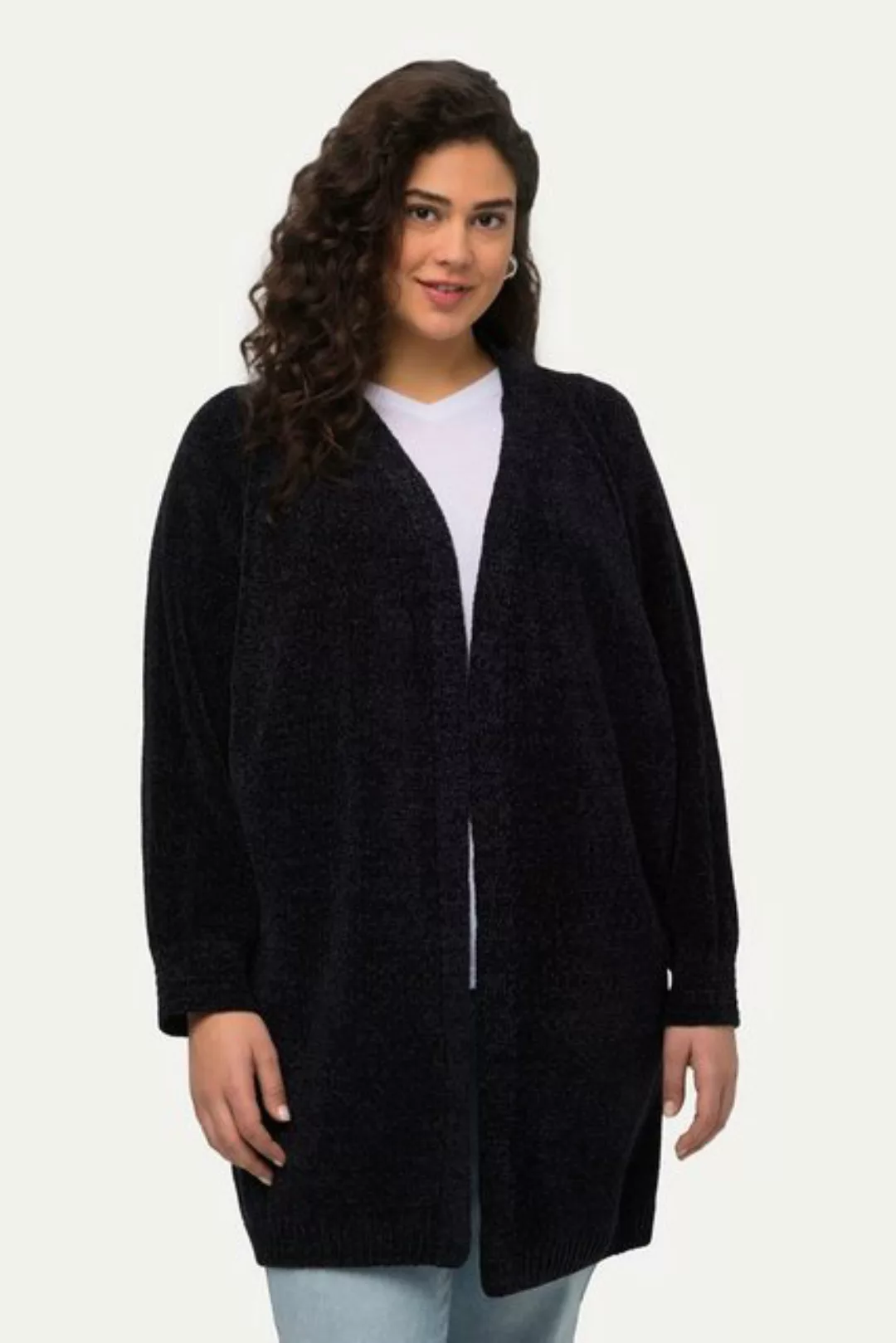 Ulla Popken Strickjacke Chenille-Strickjacke Oversized V-Ausschnitt günstig online kaufen