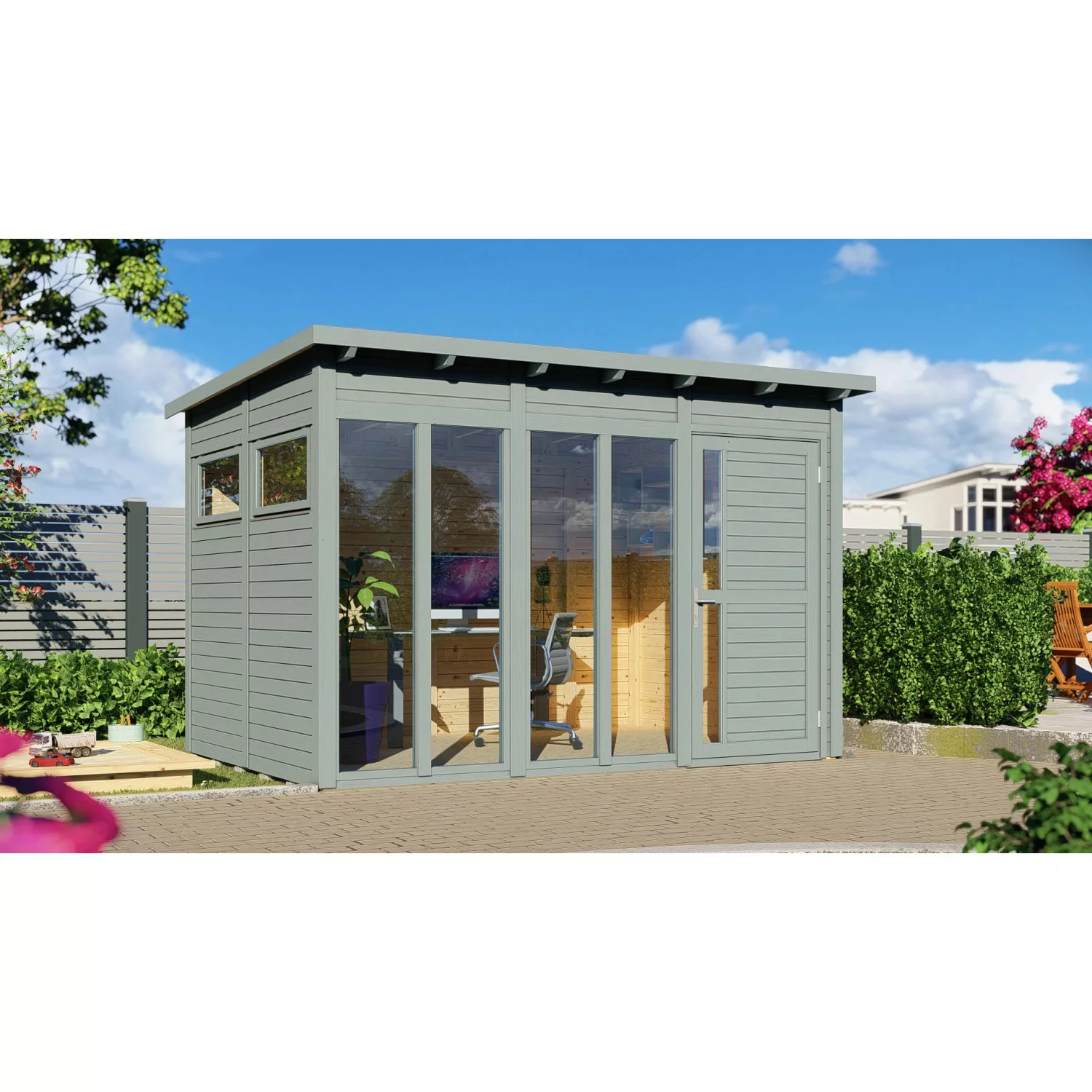 Bertilo Gartenhaus/Gerätehaus Pentus 3 Office 234 cm x 337 cm Grau FSC® günstig online kaufen