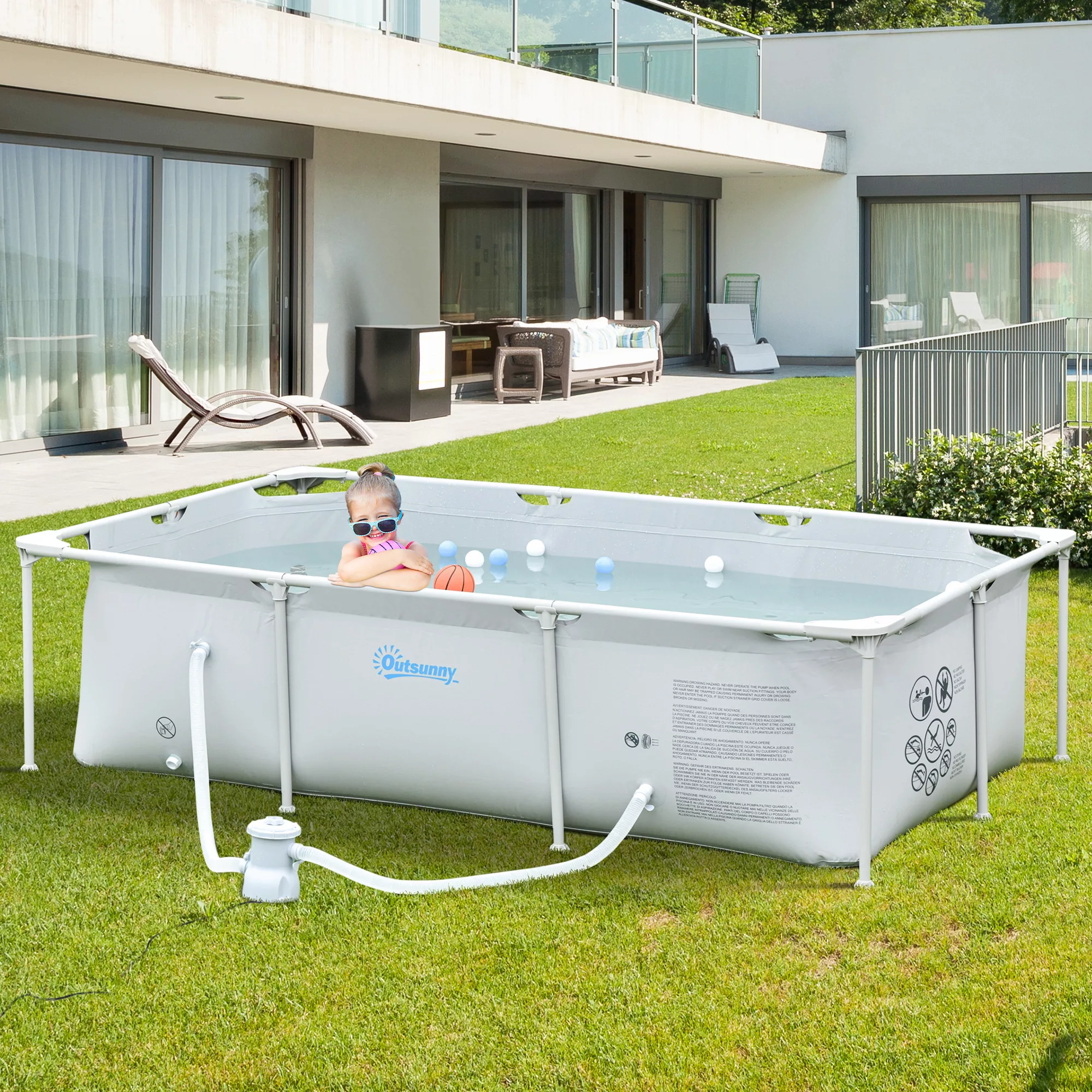 Outsunny Rechteckiger oberirdischer Stahlrohrpool mit Filter 252L x 152B x günstig online kaufen