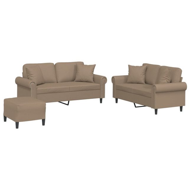 vidaXL Sofa 3-tlg. Sofagarnitur mit Kissen Cappuccino-Braun Kunstleder günstig online kaufen