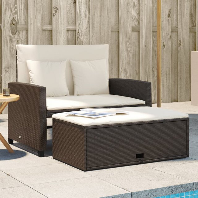 vidaXL Loungesofa Gartensofa mit Kissen 2-Sitzer Braun Poly Rattan, 1 Teile günstig online kaufen