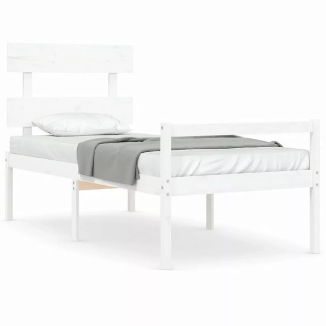 vidaXL Bett Seniorenbett mit Kopfteil Weiß Massivholz günstig online kaufen