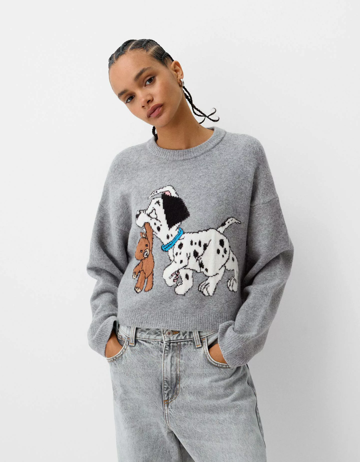 Bershka Pullover 101 Dalmatiner Damen L Grau günstig online kaufen