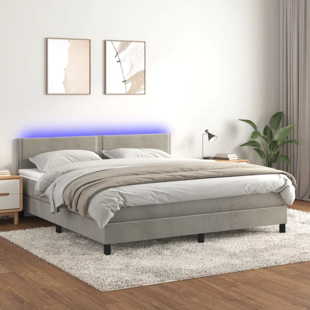 vidaXL Bettgestell Boxspringbett mit Matratze LED Hellgrau 160x200 cm Samt günstig online kaufen