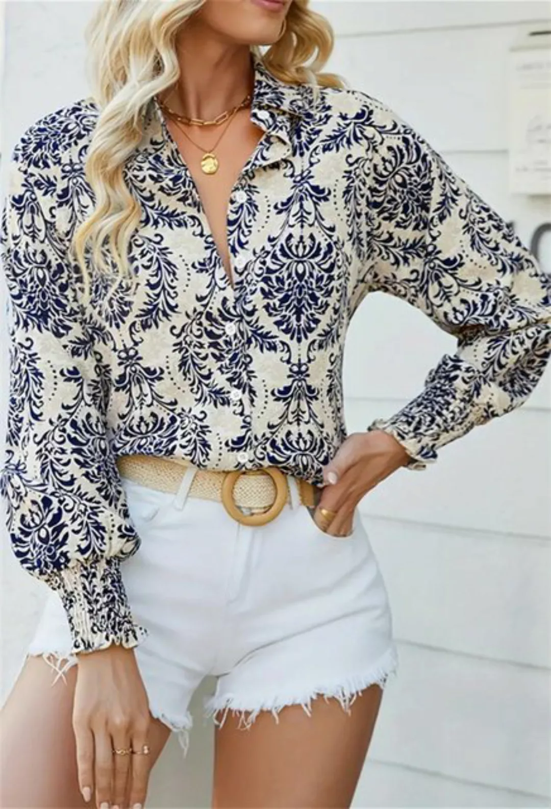 TOTOIN Langarmhemd Fashion Casual Vielseitiges Shirt Damen Tops Bedruckt La günstig online kaufen