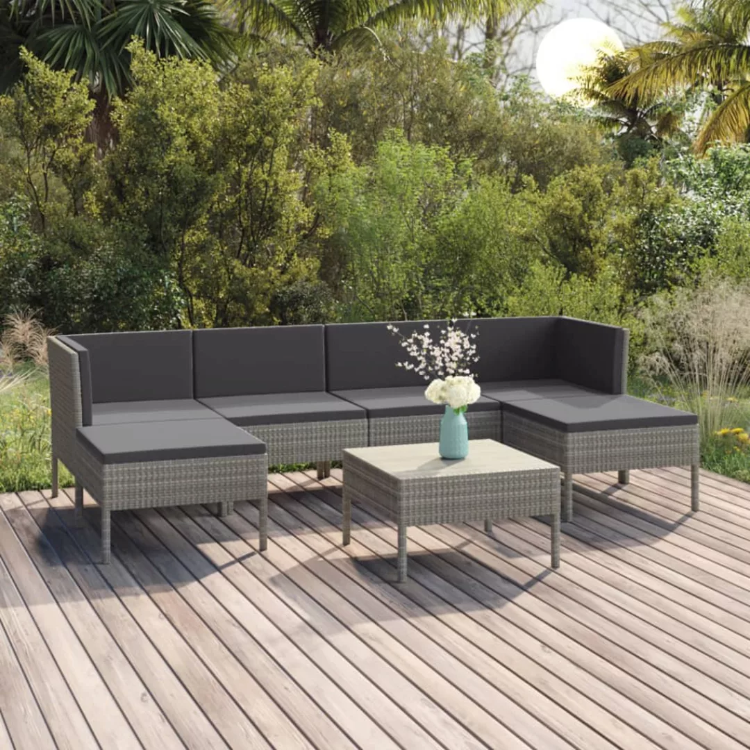 7-tlg. Garten-lounge-set Mit Auflagen Poly Rattan Grau günstig online kaufen