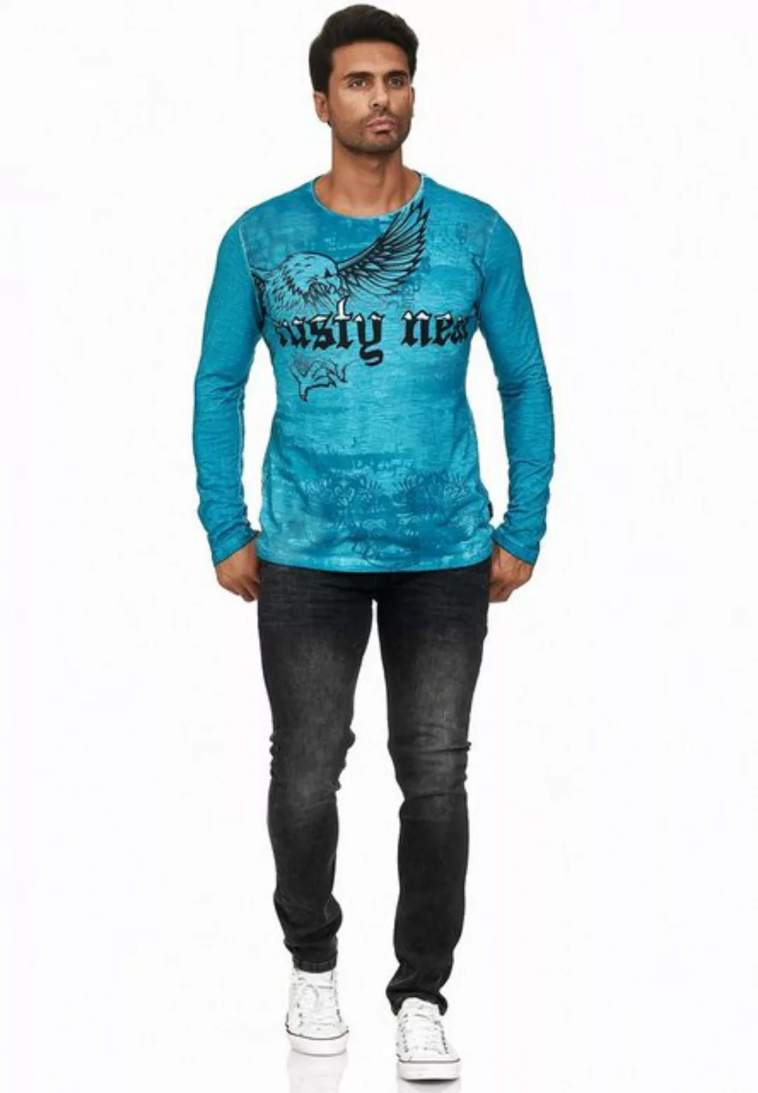 Rusty Neal Langarmshirt mit coolem Adler-Print günstig online kaufen