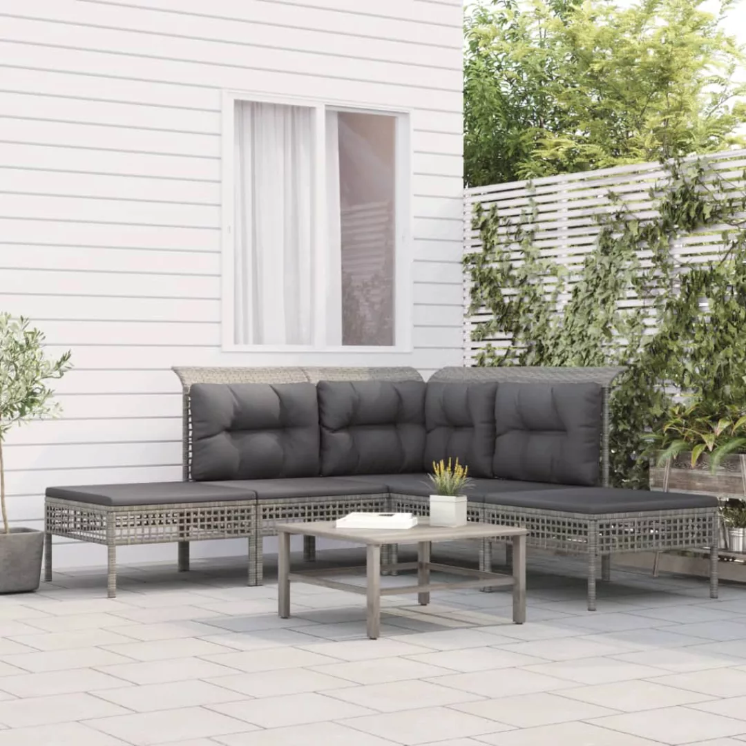 Vidaxl 5-tlg. Garten-lounge-set Mit Kissen Grau Poly Rattan günstig online kaufen