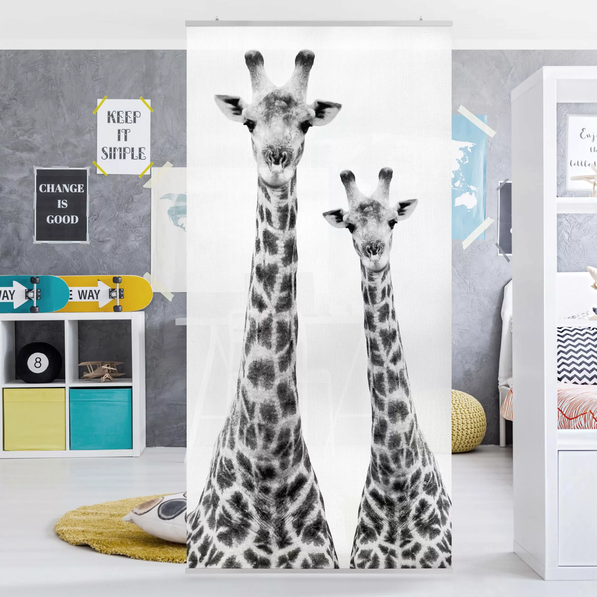 Raumteiler Portrait zweier Giraffen in Schwarz Weiß günstig online kaufen