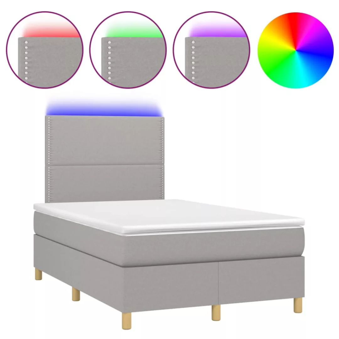 Vidaxl Boxspringbett Mit Matratze & Led Hellgrau 120x200 Cm Stoff günstig online kaufen