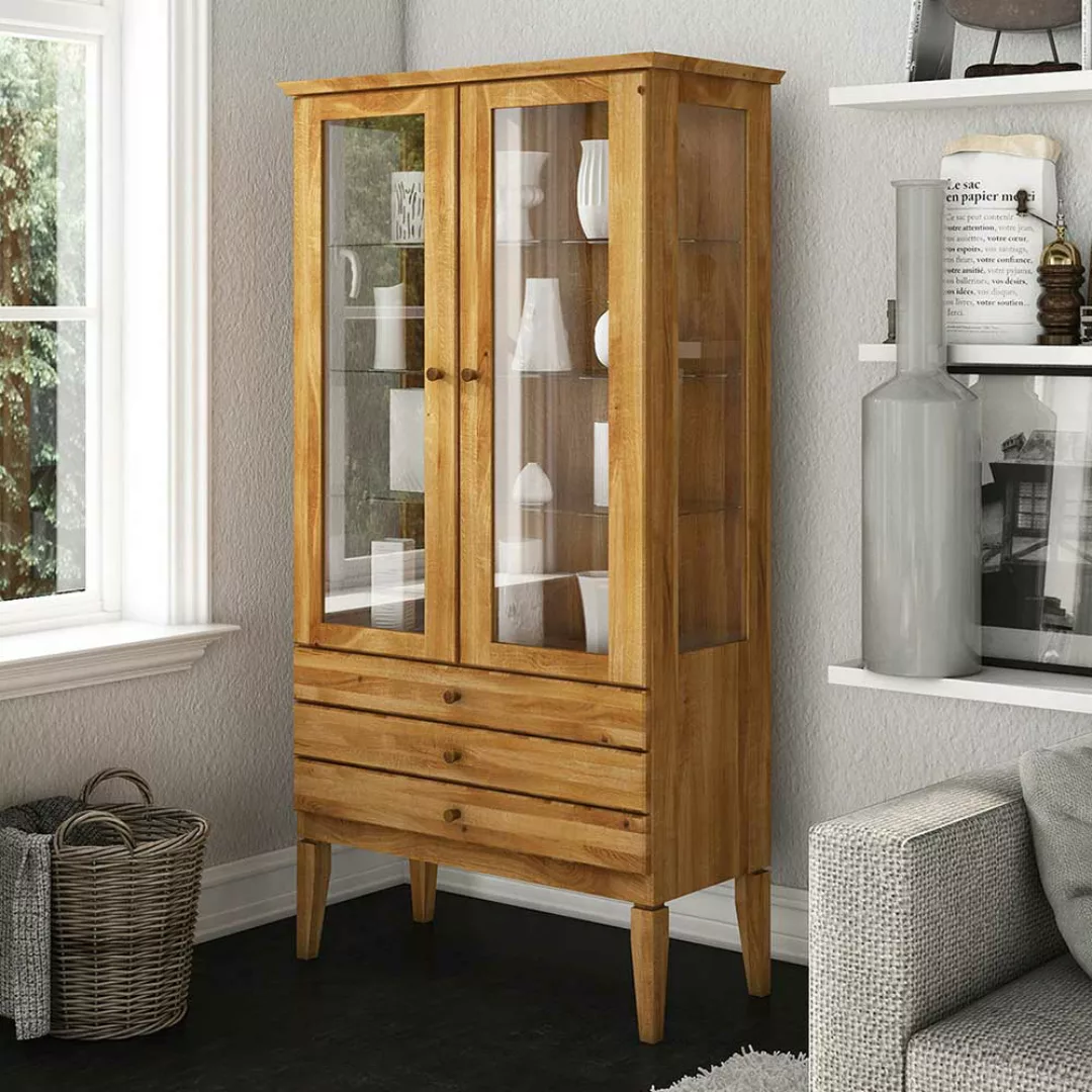 Vitrine aus Wildeiche Massivholz 180 cm hoch günstig online kaufen