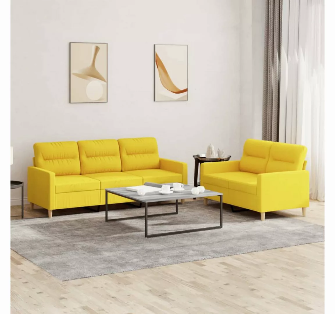 vidaXL Sofa Sofagarnitur Set mit Kissen Stoff, 2-tlg., Gelb günstig online kaufen