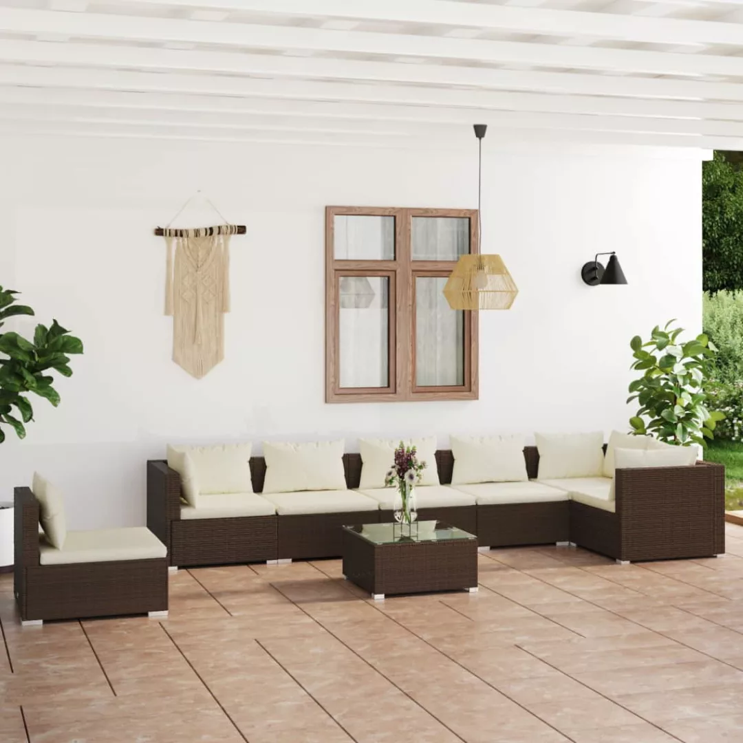 Vidaxl 8-tlg. Garten-lounge-set Mit Kissen Poly Rattan Braun günstig online kaufen