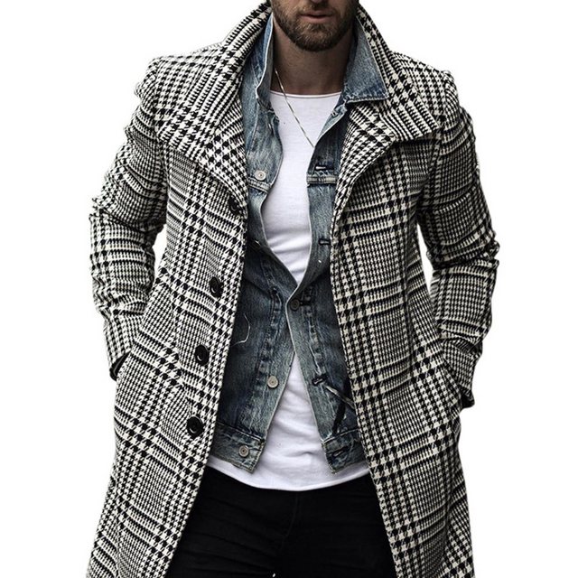 Truyuety Trenchcoat Mantel Lang Männer warmer Winterjacke Slim Fit Winddich günstig online kaufen