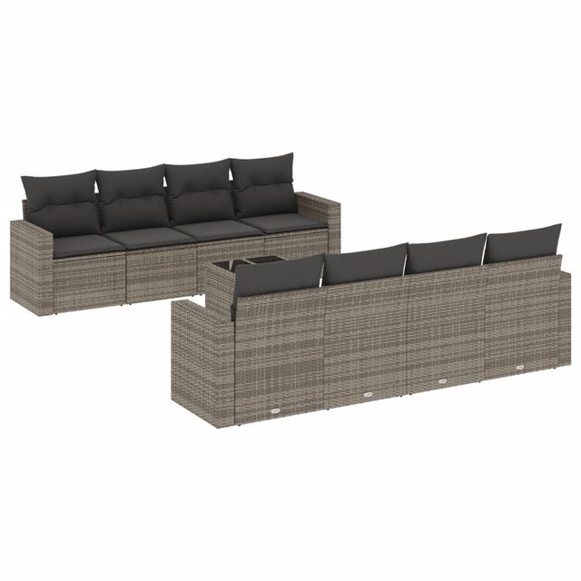 vidaXL Sofaelement 9-tlg. Garten-Sofagarnitur mit Kissen Grau Poly Rattan ( günstig online kaufen