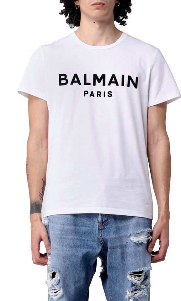 Balmain Paris T-Shirt Flocked Logo Straight Fit T-Shirt Cotton Shirt Paris günstig online kaufen