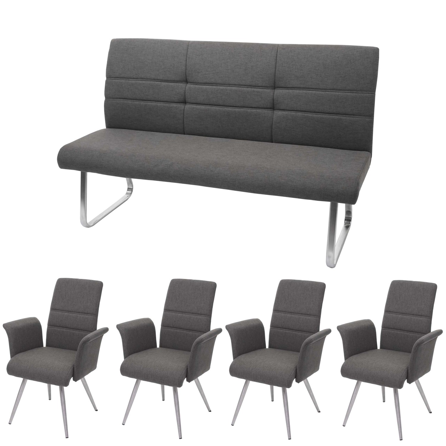 MCW Esszimmer-Set G55 5-teilig Grau-Braun Bank 180cm günstig online kaufen