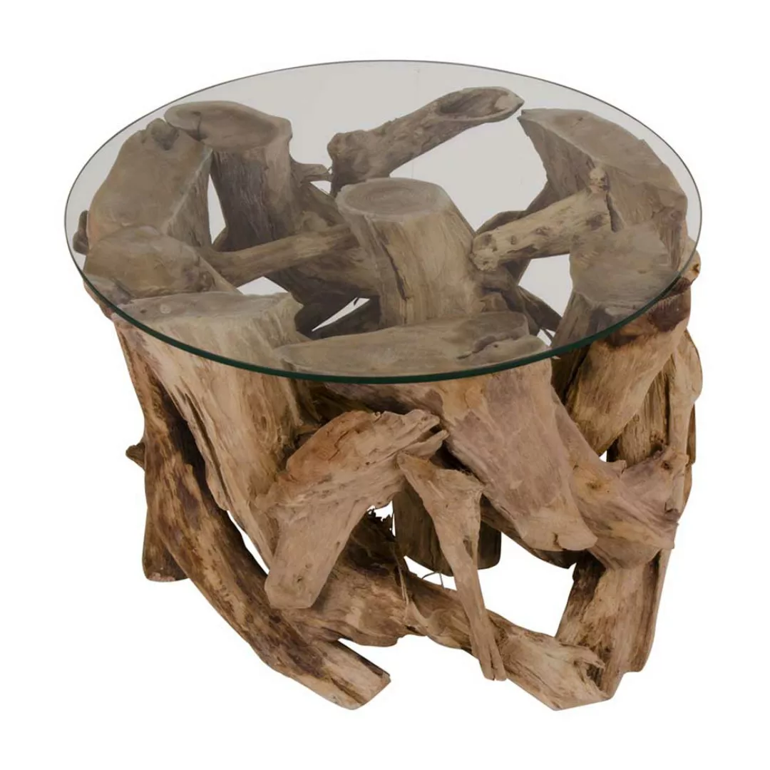 Runder Glastisch mit Wurzelholz-Gestell 60 cm breit günstig online kaufen