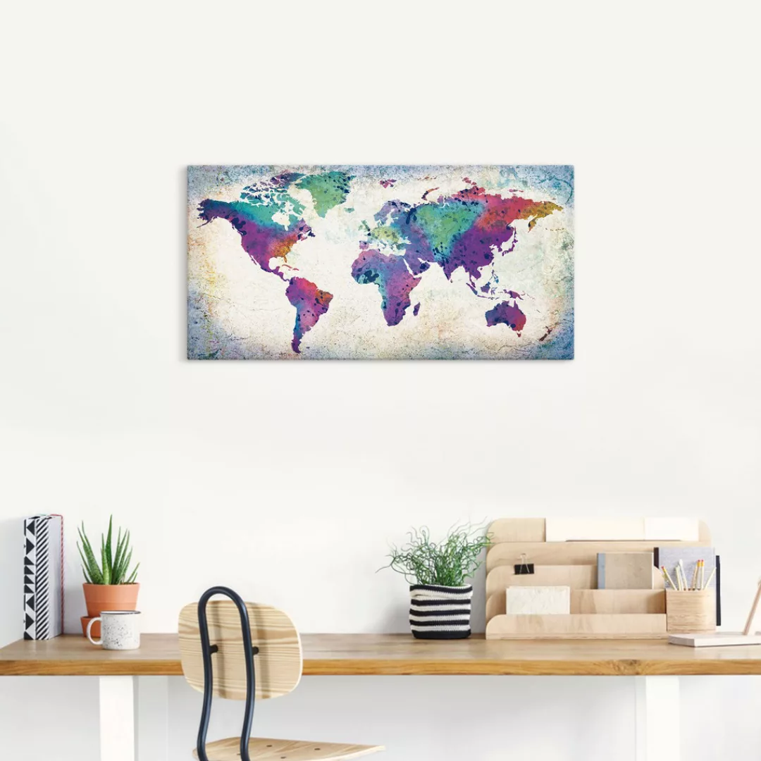 Artland Wandbild "bunte Weltkarte", Land- & Weltkarten, (1 St.), als Alubil günstig online kaufen