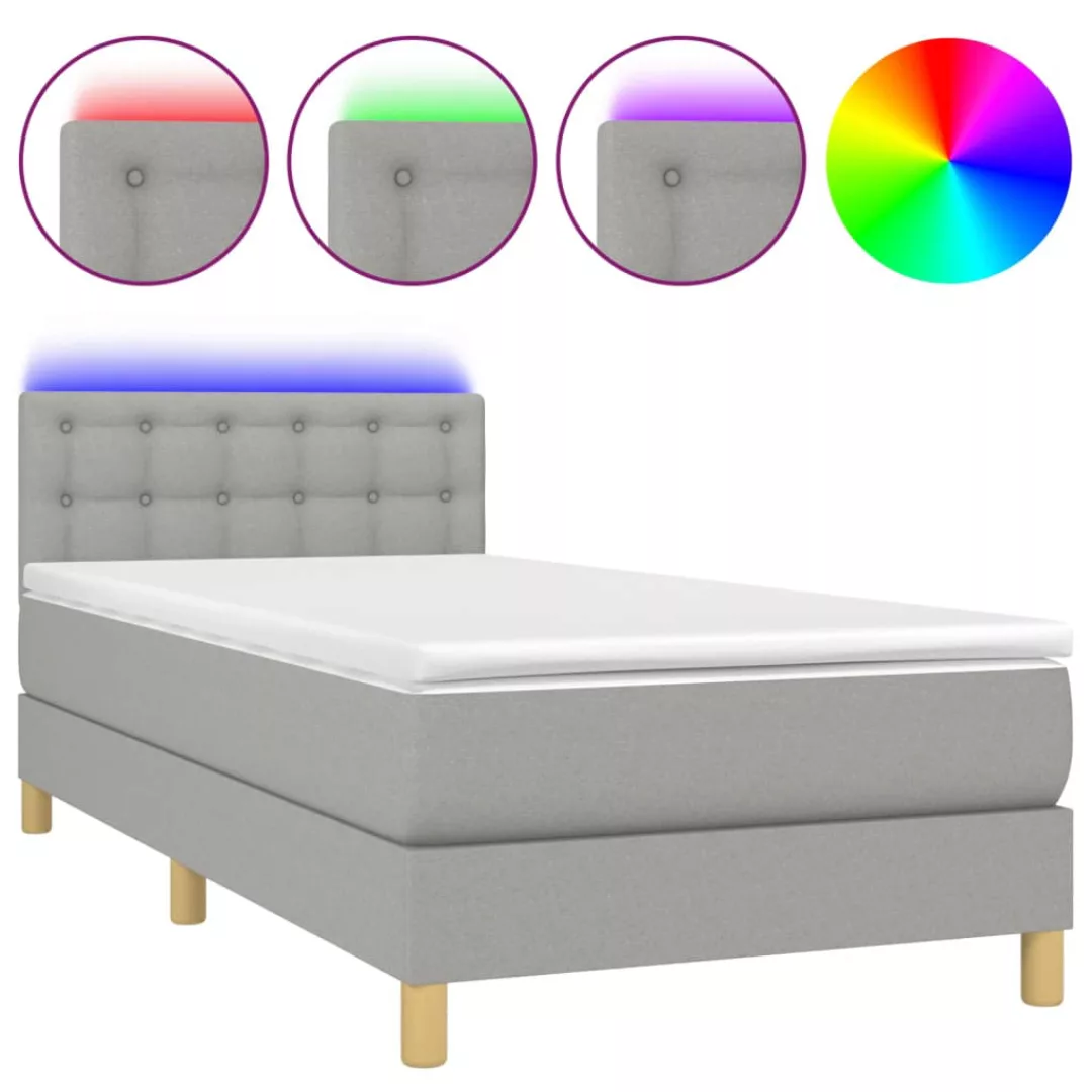 Vidaxl Boxspringbett Mit Matratze & Led Hellgrau 100x200 Cm Stoff günstig online kaufen