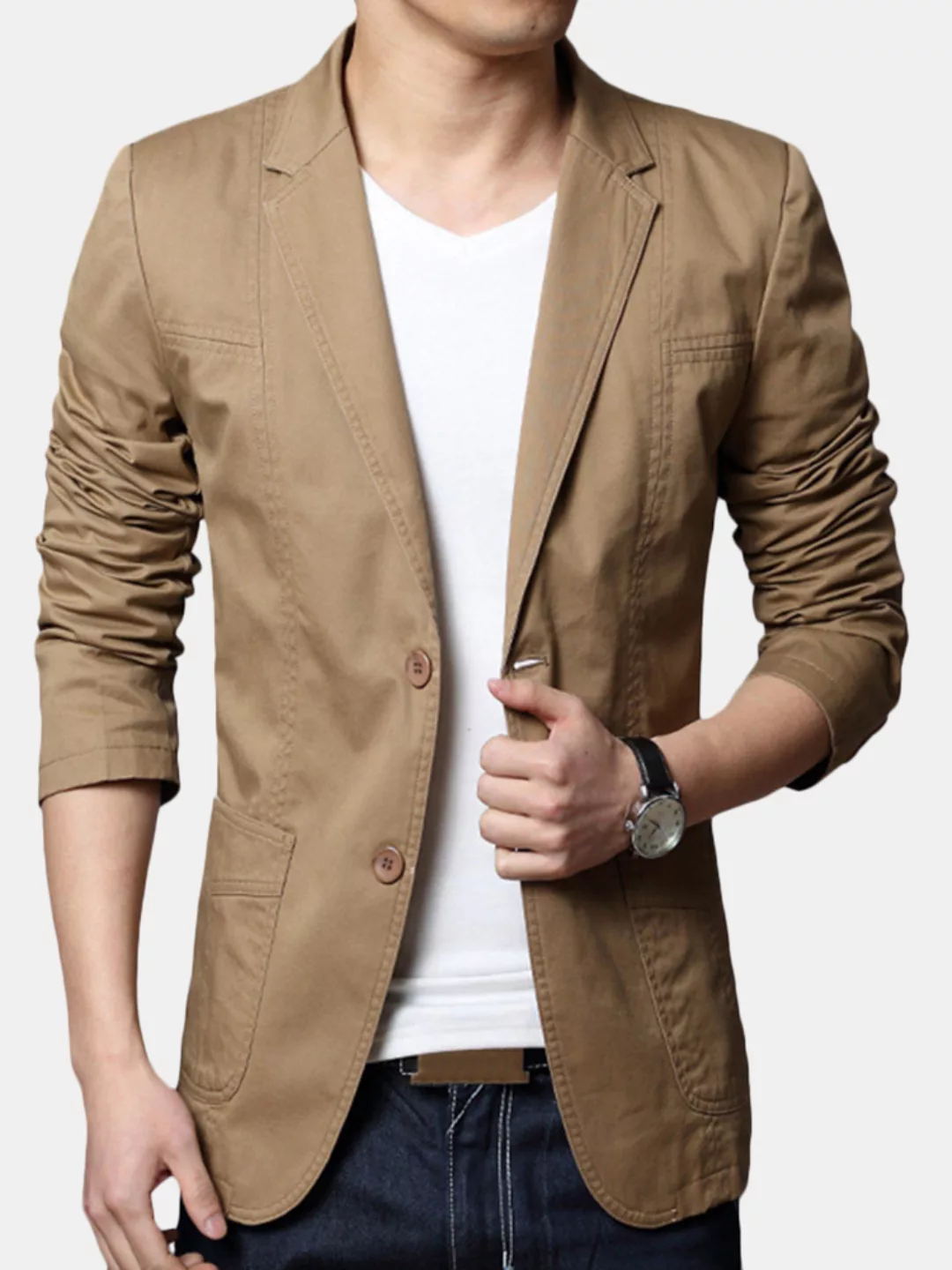 Herren 100% Baumwolle Slim Fit Einfarbig Langarm Mode Casual Blazer günstig online kaufen