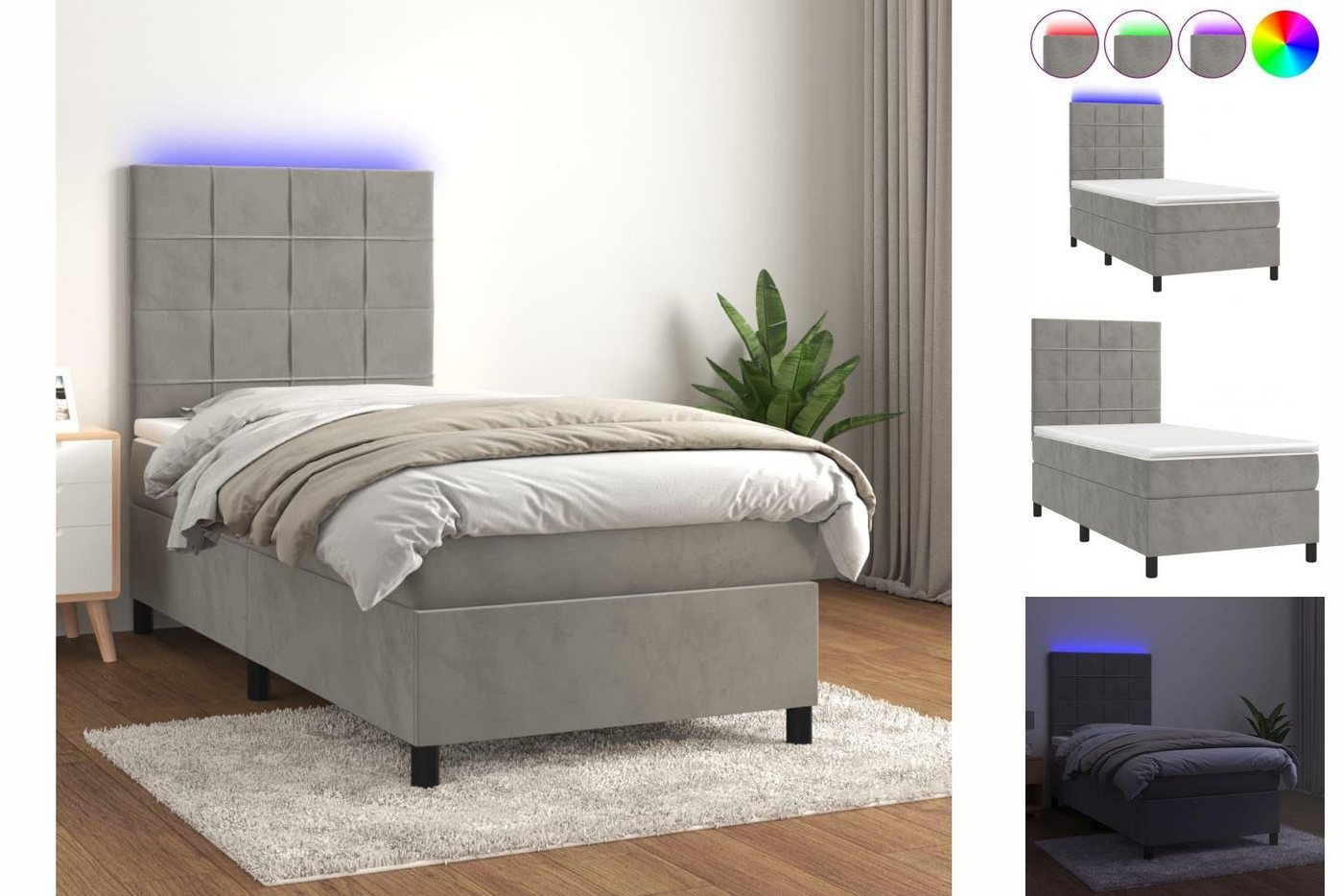 vidaXL Bettgestell Boxspringbett mit Matratze LED Hellgrau 80x200 cm Samt B günstig online kaufen