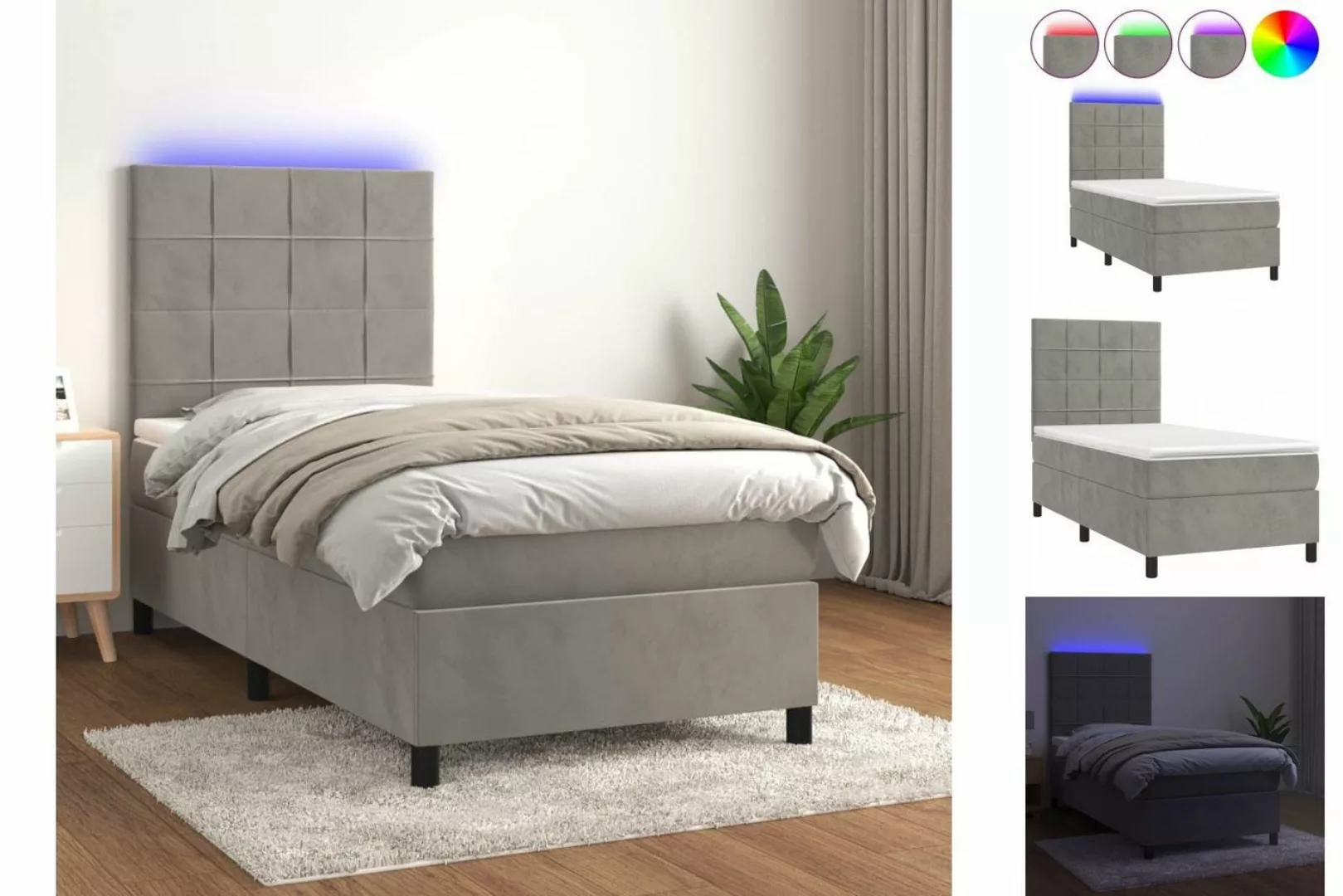 vidaXL Bettgestell Boxspringbett mit Matratze LED Hellgrau 80x200 cm Samt B günstig online kaufen