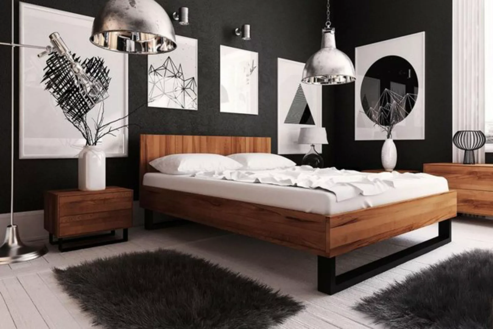 Natur24 Einzelbett Bett Leeds Kernbuche massiv 160x200cm mit Holzkopfteil u günstig online kaufen