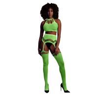 Two Piece with Crop Top and Stockings - One Size - Neon Green günstig online kaufen