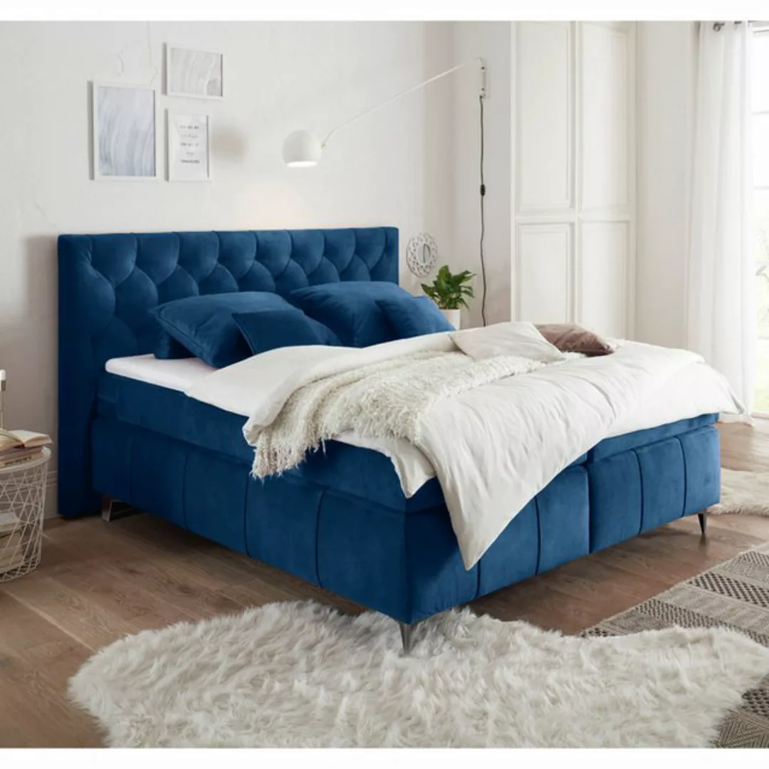 Lomadox Boxspringbett PETARE-09, Bett 180x200 cm blau Härtegrad H2 inkl. To günstig online kaufen