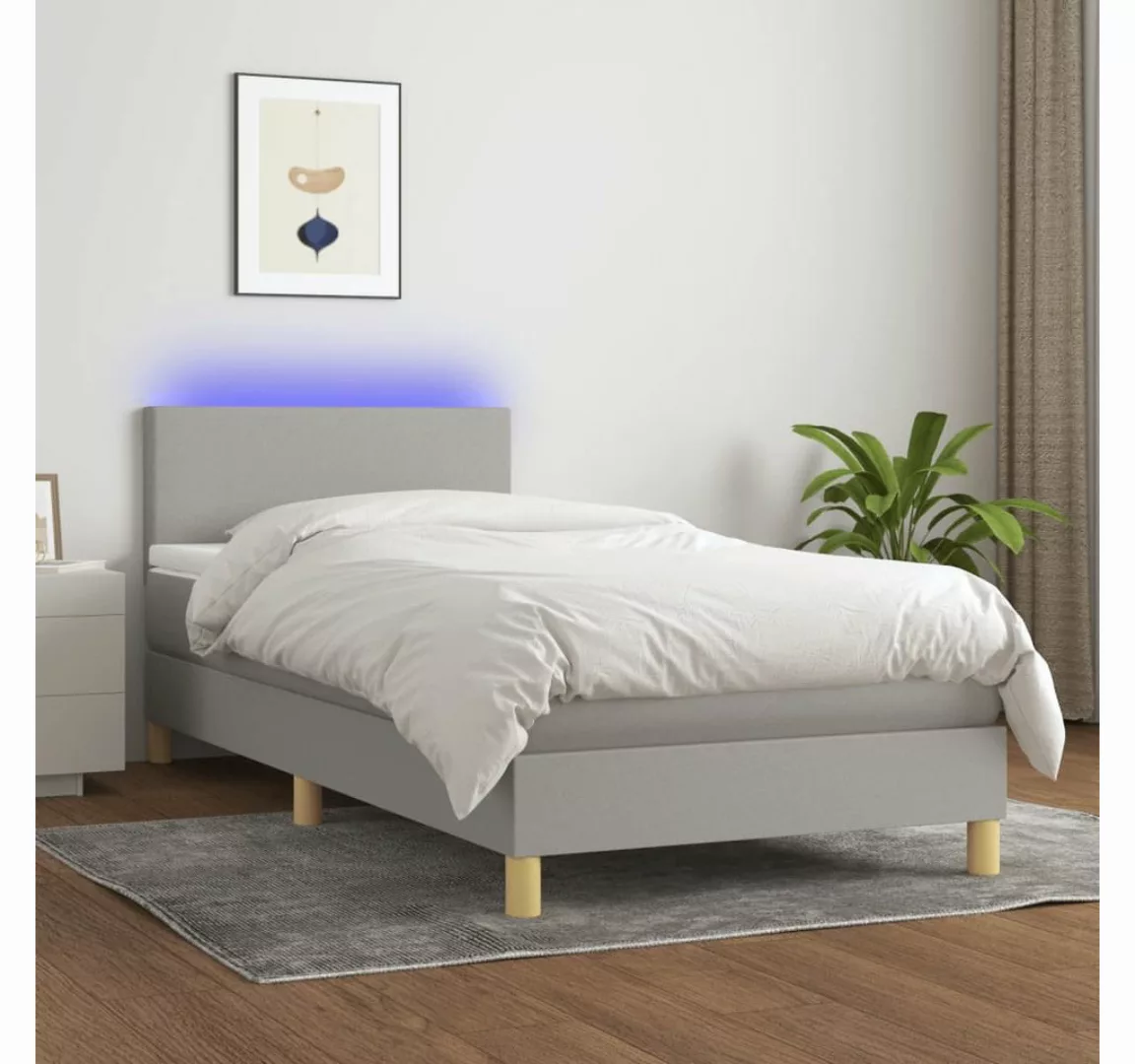 vidaXL Boxspringbett Boxspringbett mit Matratze LED Hellgrau 100x200 cm Sto günstig online kaufen