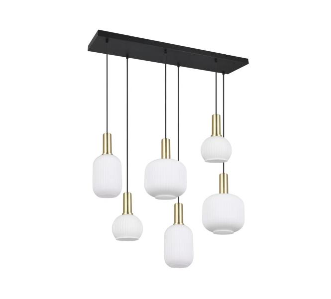 Pendelleuchte 6xE27  Matt / Messing / Glas opal 1 Stück Glas / Metall Weiß, günstig online kaufen