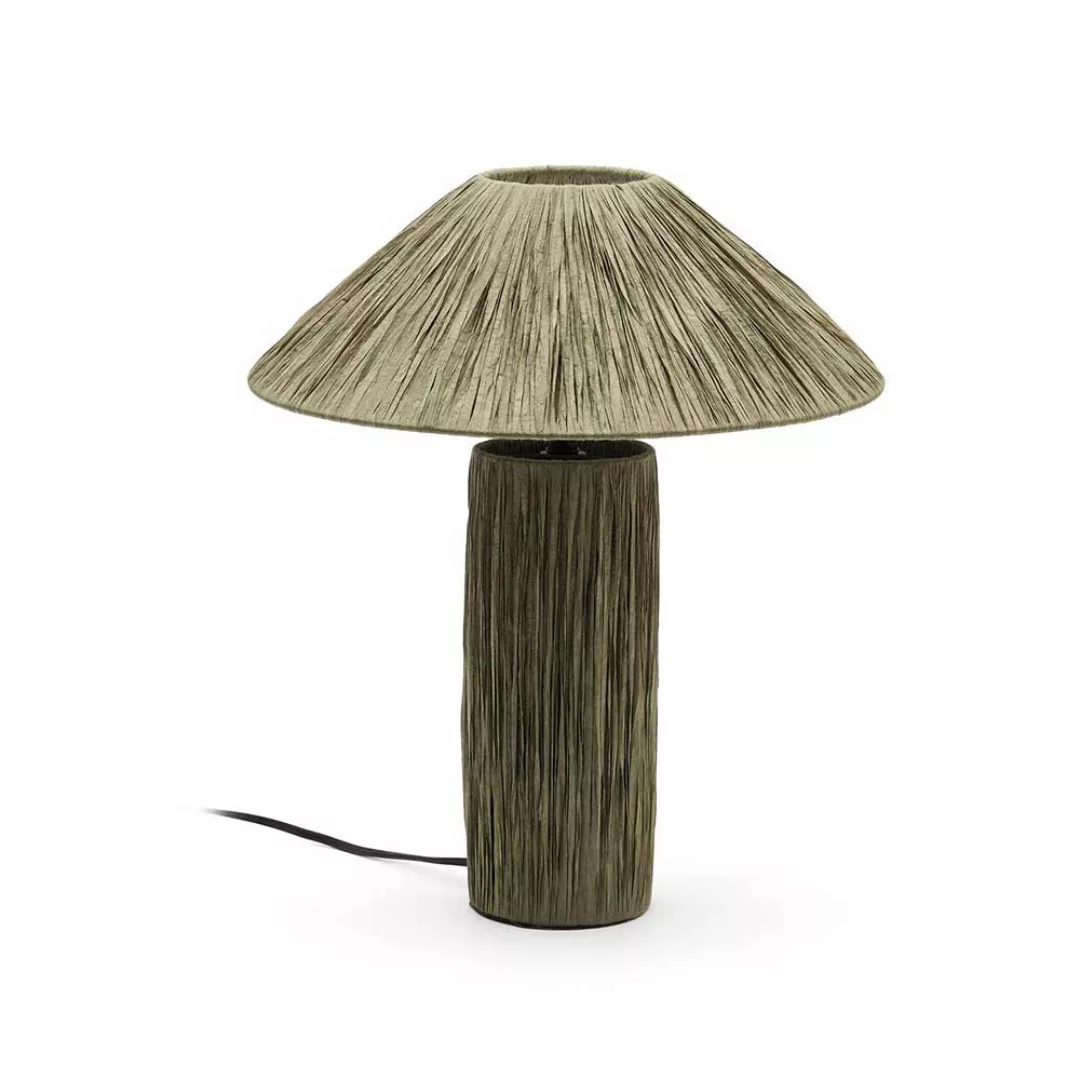 Tischleuchte mit Bastgeflecht in Graugrün 41 cm hoch - 35 cm breit günstig online kaufen