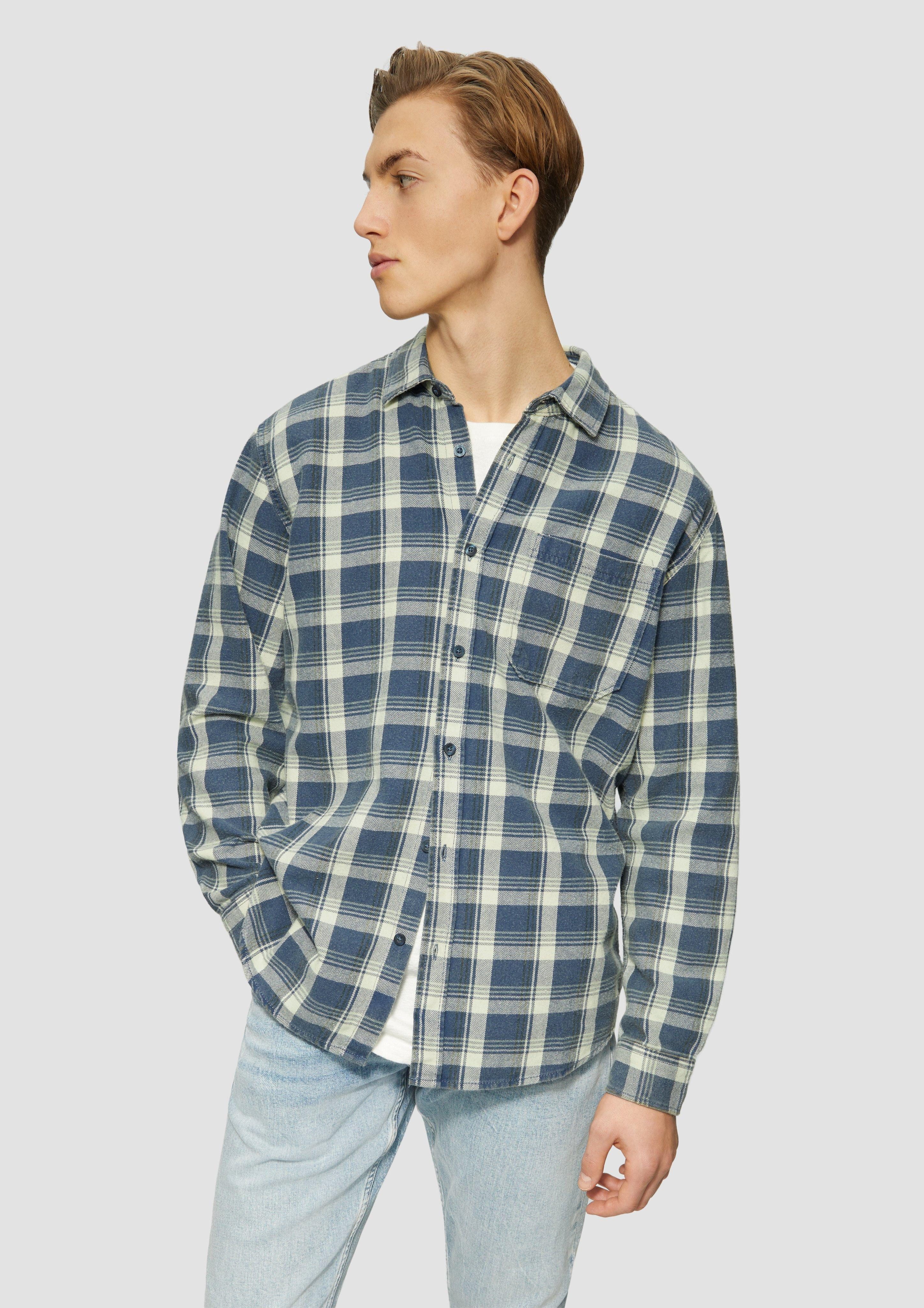QS Langarmhemd Regular Fit: Gewaschenes Flanell-Hemd günstig online kaufen