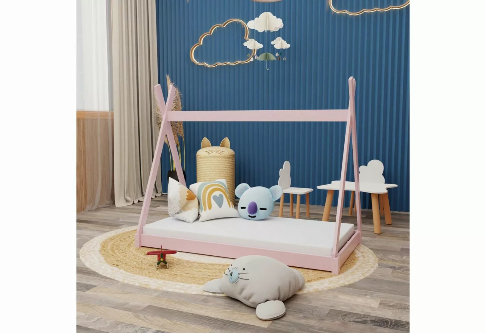 HAGO Kinderbett Montessori Kinderbett 140x70cm rosa Tipi Spielbett Zeltform günstig online kaufen