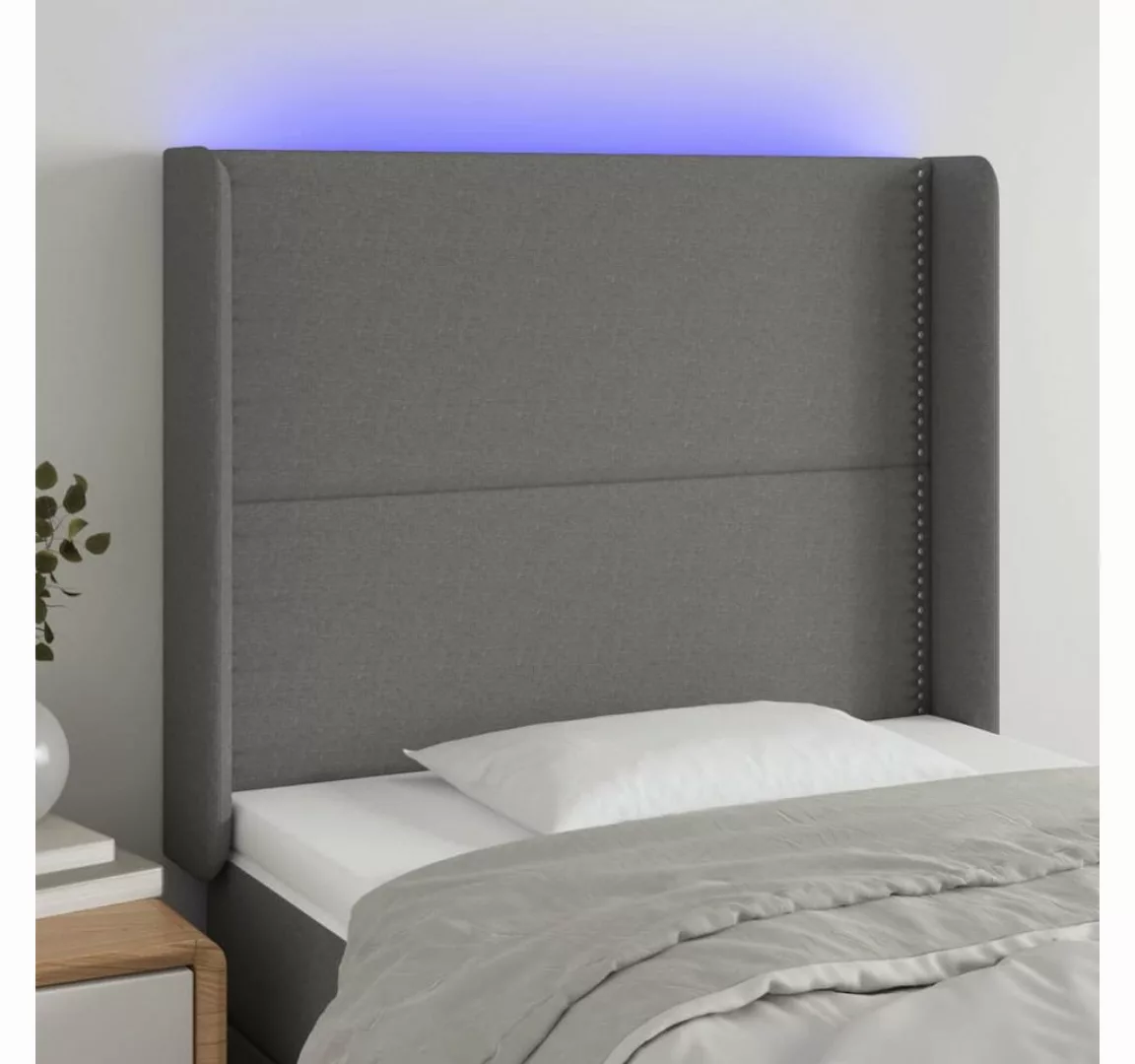 vidaXL Bett, LED Kopfteil Dunkelgrau 83x16x118/128 cm Stoff günstig online kaufen