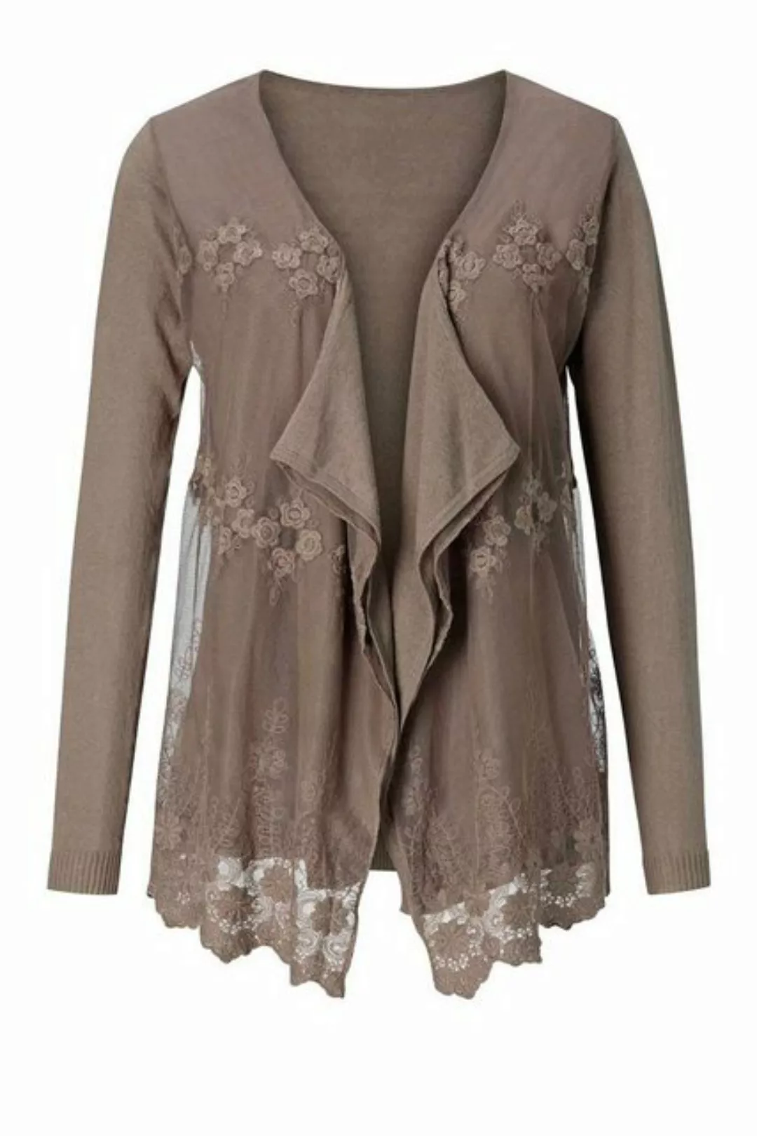 Together+ Strickjacke TOGETHER Damen Strickjacke mit Spitze, taupe günstig online kaufen