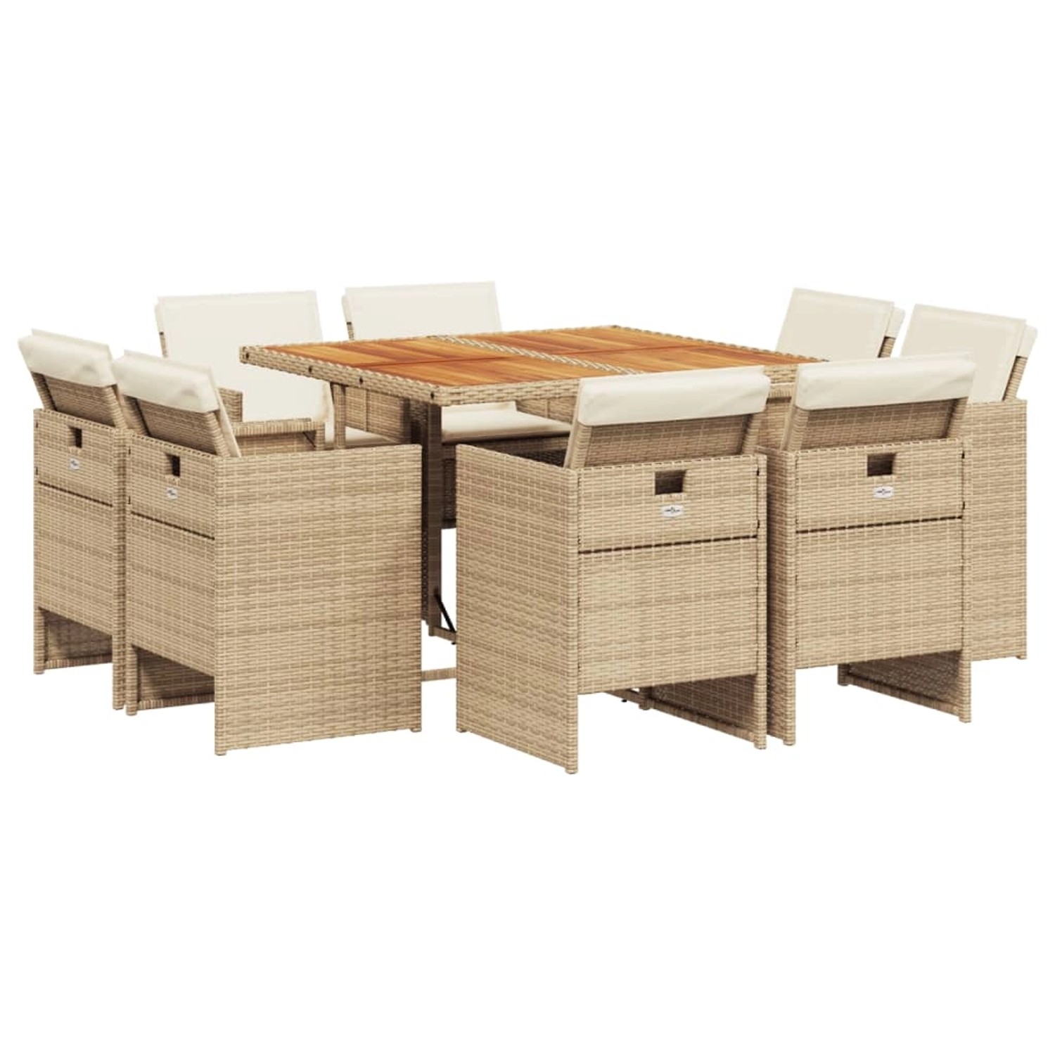 vidaXL 9-Tlg Garten-Essgruppe mit Kissen Beige Poly Rattan 3277791 günstig online kaufen