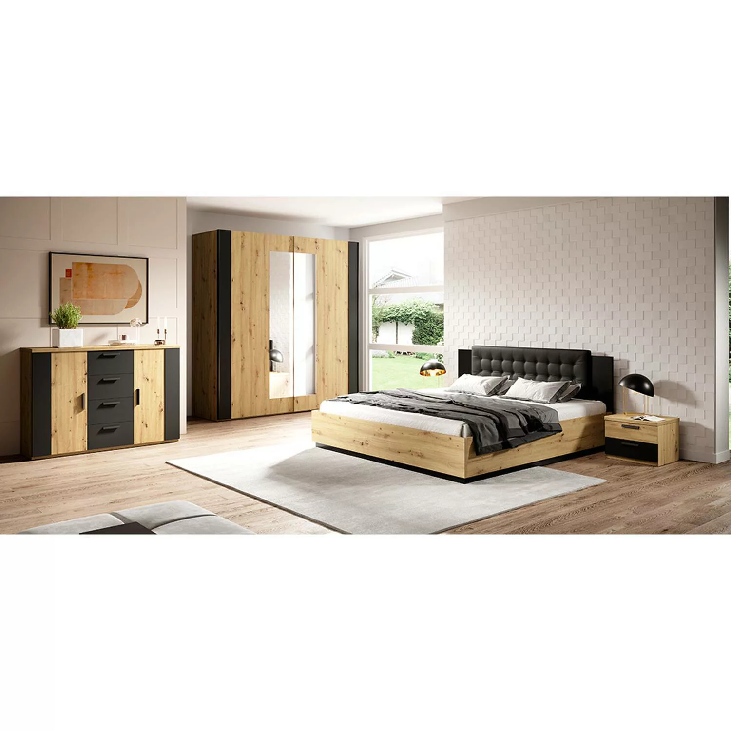 Schlafzimmer komplett Set inkl. Bett und Lattenrost, Liegefläche 160 x 200 günstig online kaufen