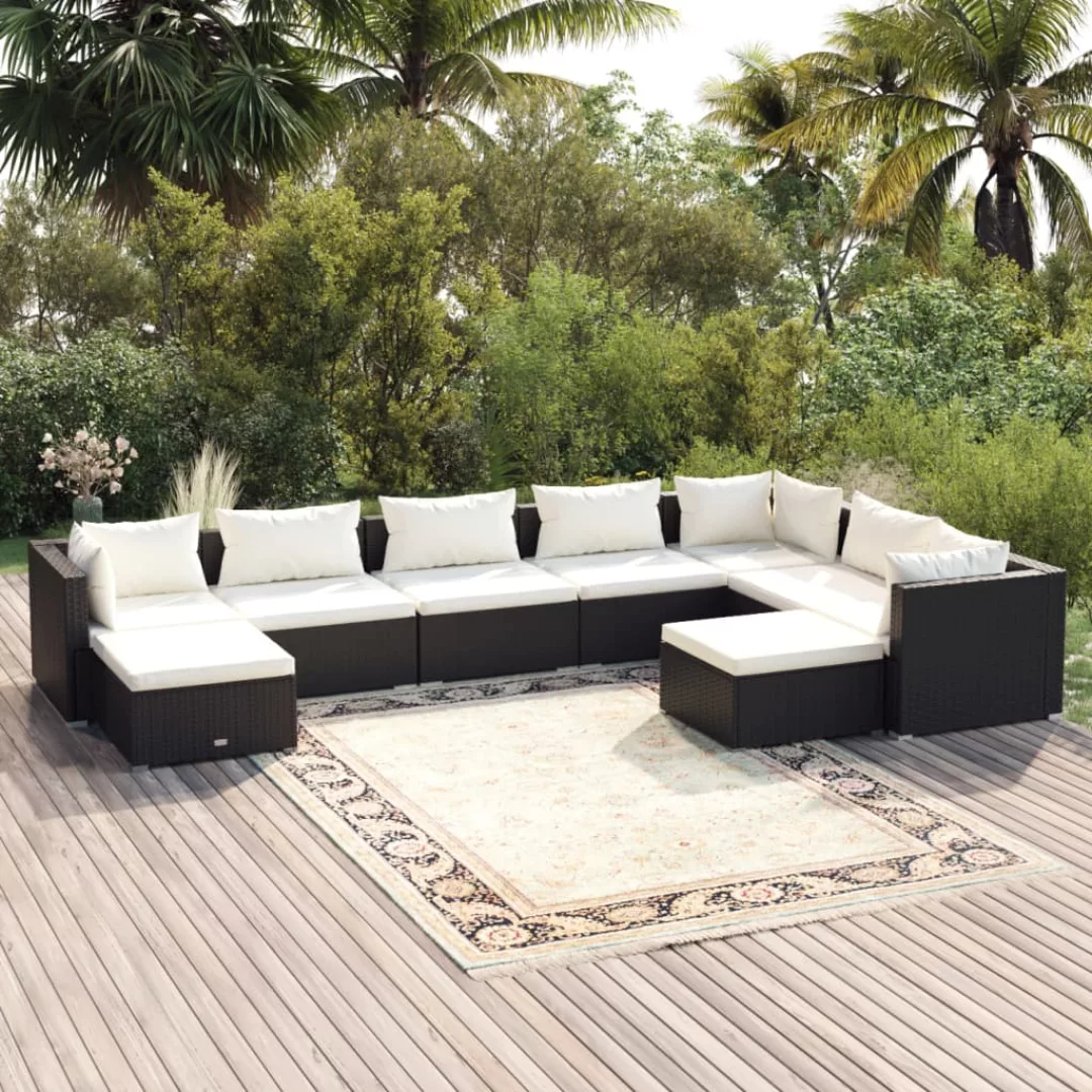 Vidaxl 9-tlg. Garten-lounge-set Mit Kissen Poly Rattan Schwarz günstig online kaufen