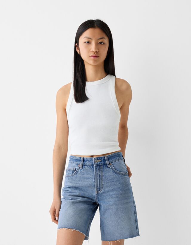 Bershka Jeans-Bermudashorts Damen 42 Ausgewaschenes Blau günstig online kaufen