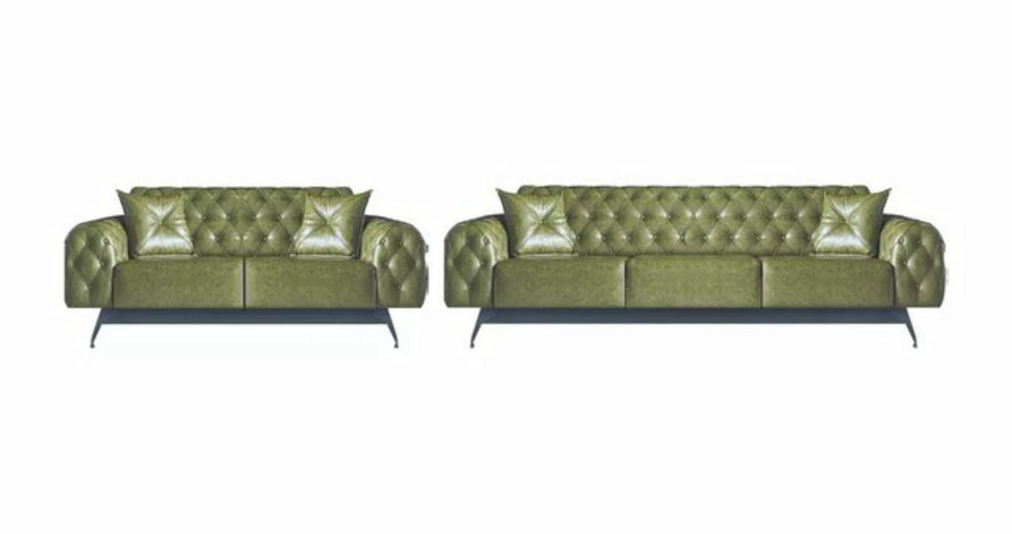 JVmoebel 2-Sitzer Ledersofas 3-Sitzer 2-Sitzer Chesterfield Grün Einfarbig günstig online kaufen