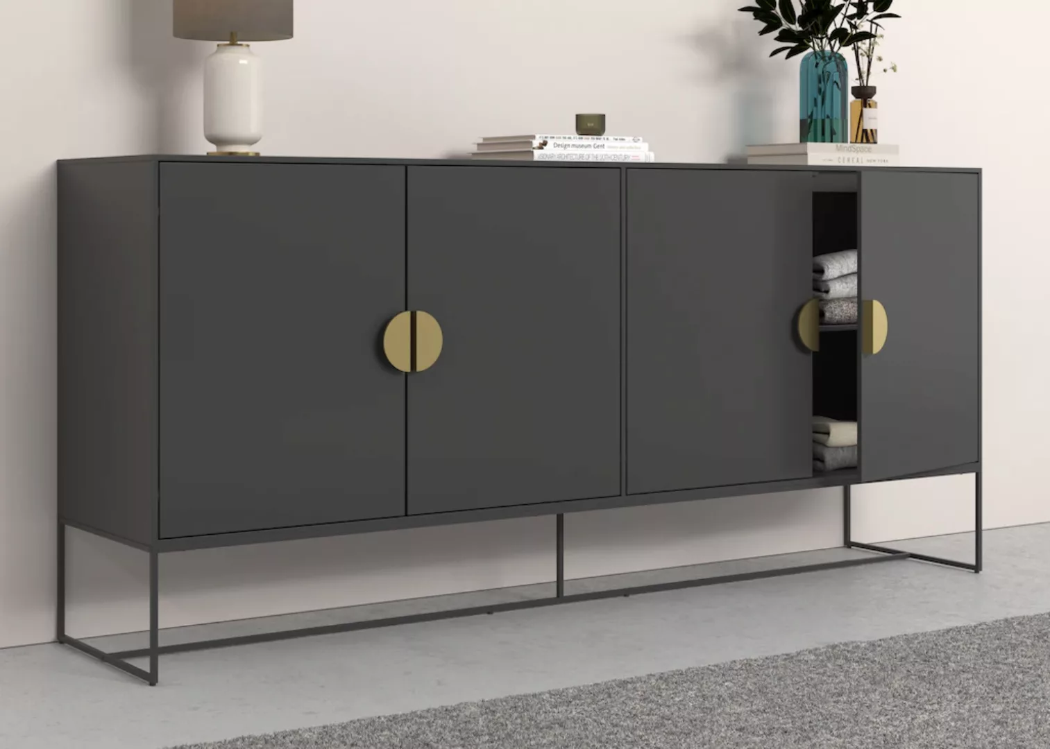 Places of Style Sideboard "Abito", mit Drehtüren, goldene Griffe und 2 Einl günstig online kaufen